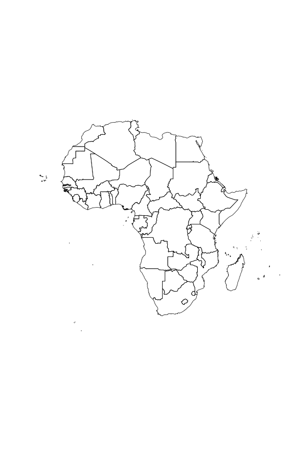Africa with country borders and small islands